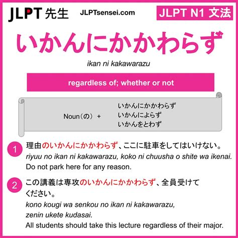 いかん に かかわら ず Grammar JLPT N1 Grammar: いかんにかかわらず / いかんによらず / いかんをとわず (ikan ni kakawarazu / ikan  ni yorazu / ikan o towazu) Meaning – JLPTsensei.com